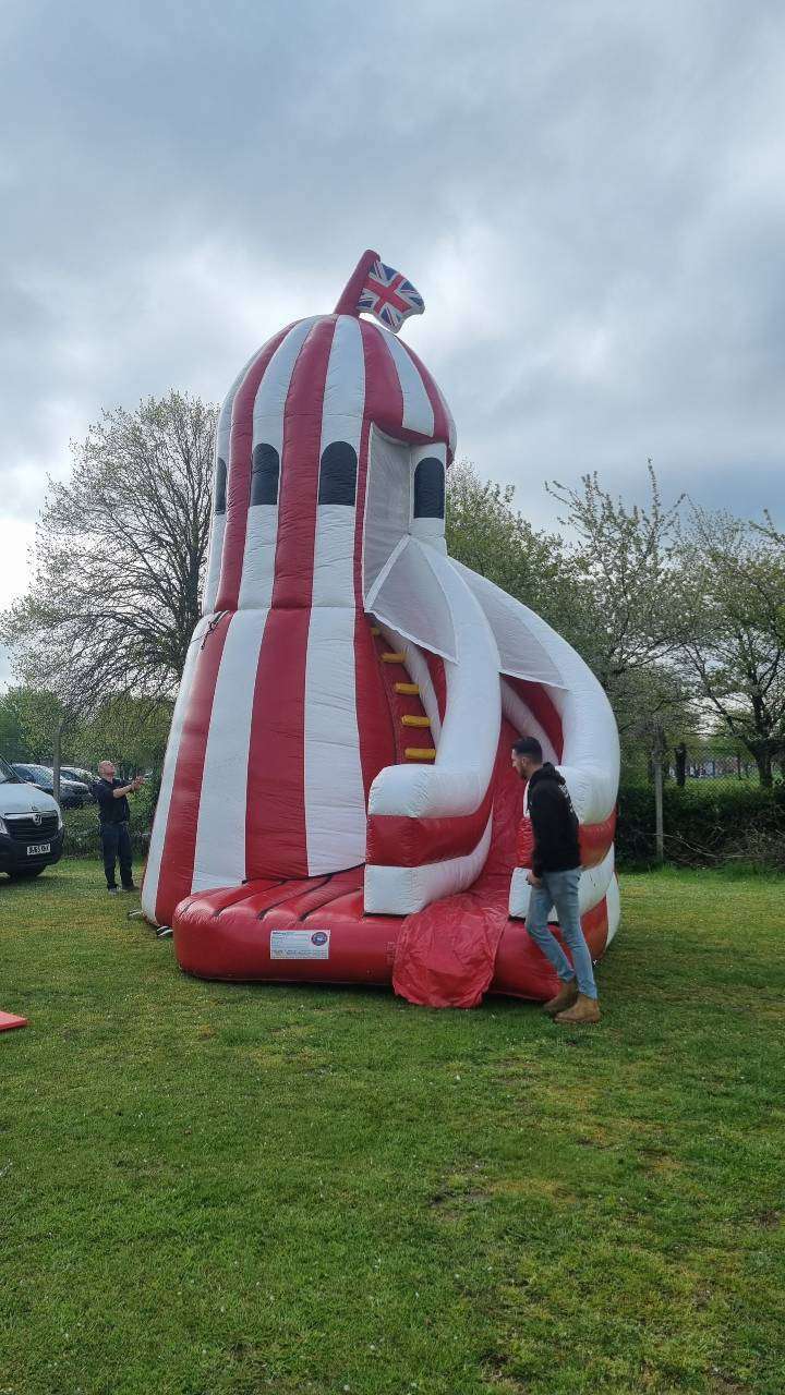 A close-up of the inflatable climbing tower